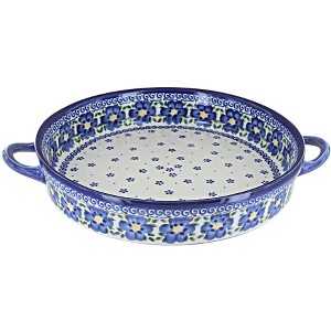 Blue Rose Polish Pottery 182 Vena large Round Baker with Handles - 1 of 1