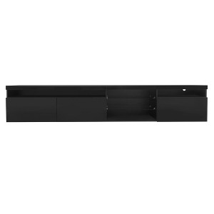Gulches Black TV Stand Entertainment Center Fits TVs up to 105 in with 2 Glass Shelves 3 Cabinets 2 Layer Superior Particle Board 289LBS Capacity - 1 of 4