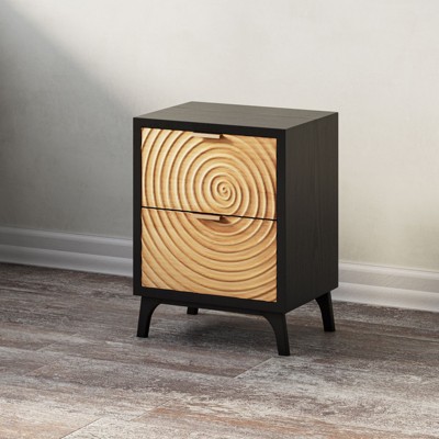 JIONJOY Rustic Wood Ring Dresser - Fully Assembled 3-Drawer Boho Nightstand with Solid Wood Legs, Farmhouse Bedroom Storage