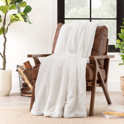 Snow Leopard Faux Fur and Sherpa Reversible Throw Blanket 50" x 65"