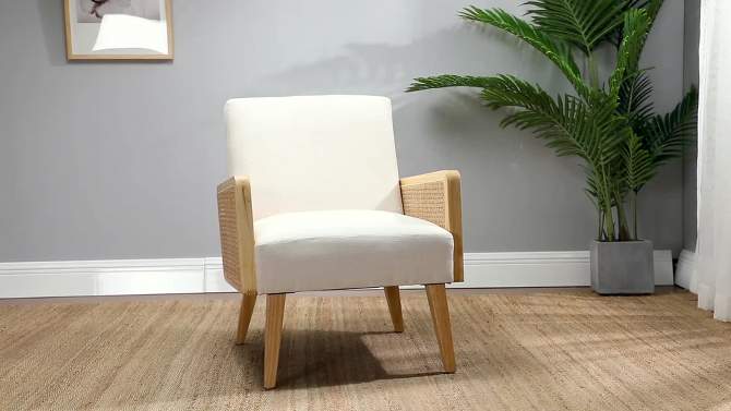Chloé Cane Arm Chair with Wood Base Living Room Upholstered Accent Chair with Rattan Armrest | Karat Home, 2 of 12, play video