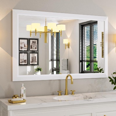 Apmir High-Strength Tempered Glass and Aluminum Alloy Framed French Cleat Mounted Wall Decor Mirror in matte black with 5-Year Warranty