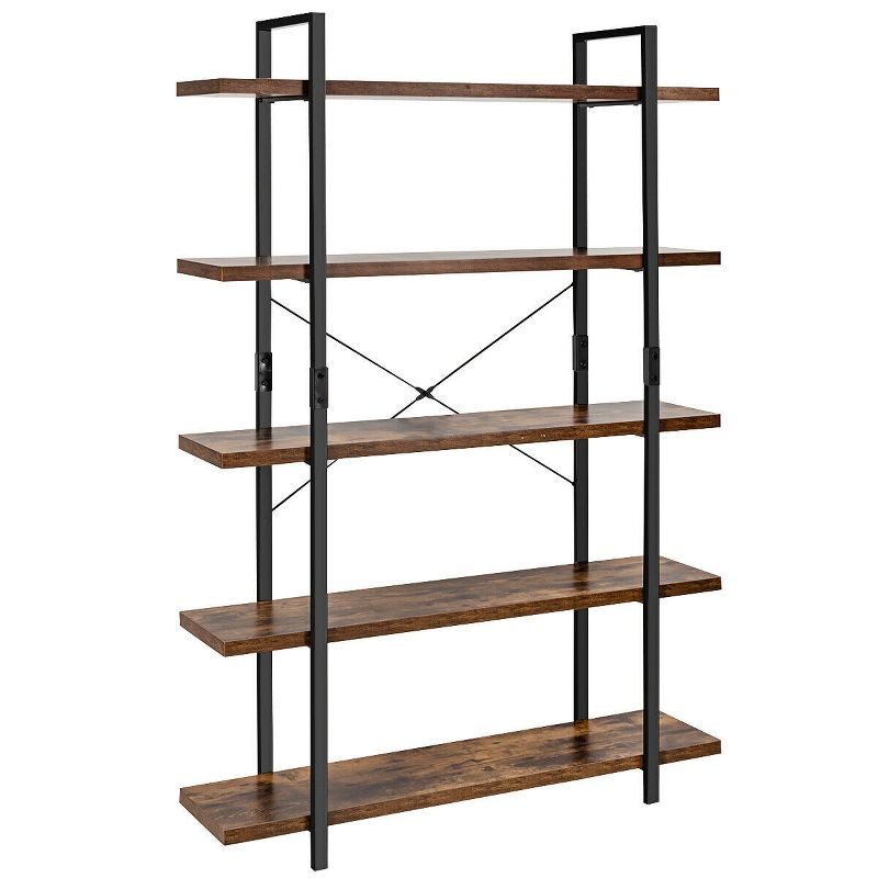 Tangkula 5-Tiers Modern Bookshelf Wooden and metal Bookcase Display Shelf Rack, 5 of 7