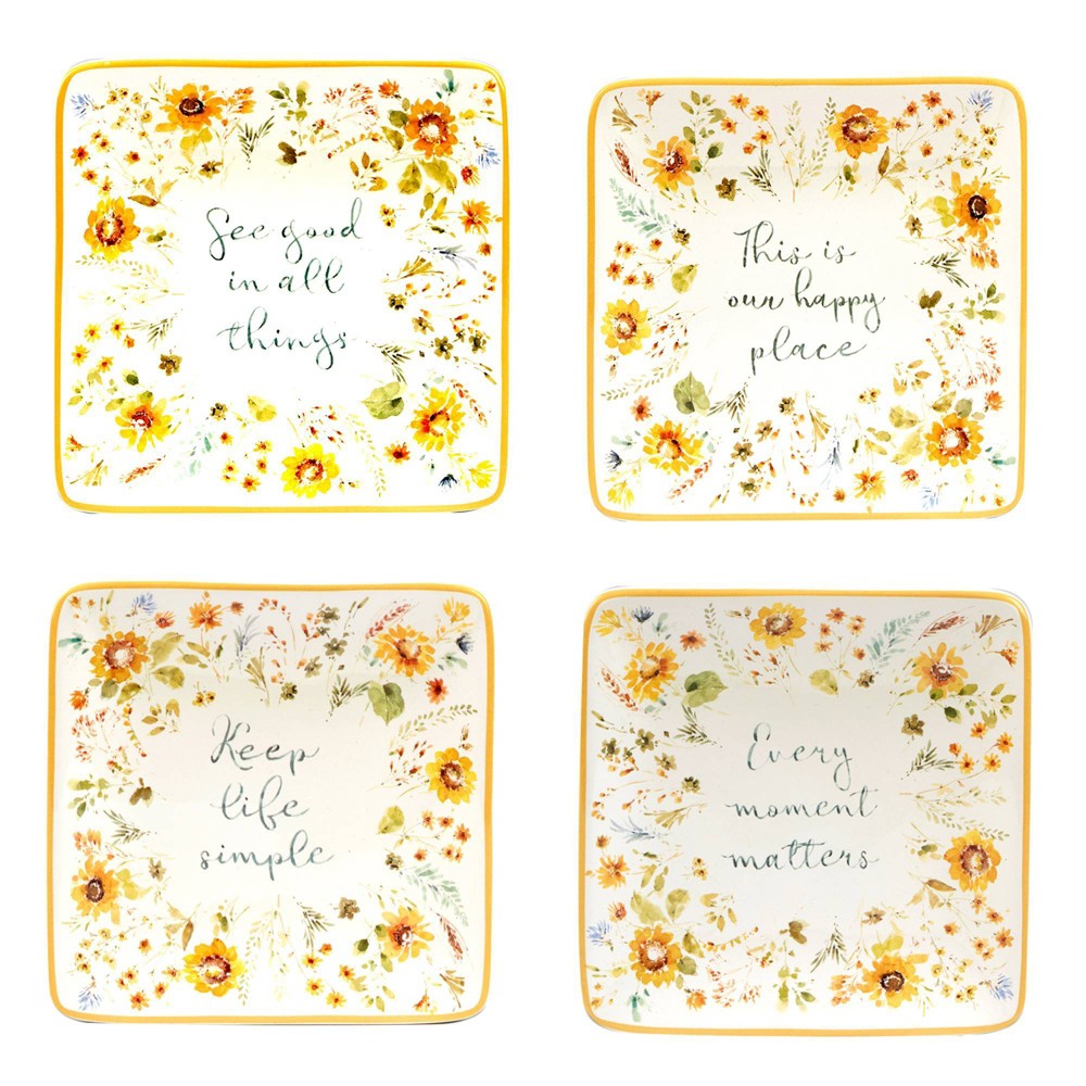 Photos - Other kitchen utensils Certified International Set of 4 Sunflowers Forever Canape Plates  