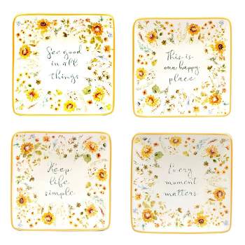 Set of 4 Sunflowers Forever Canape Plates - Certified International