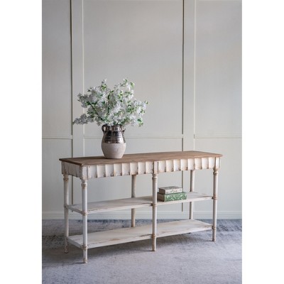 Three-Tier Wooden Console Table, Distressed White & Beige Farmhouse Entryway Table
