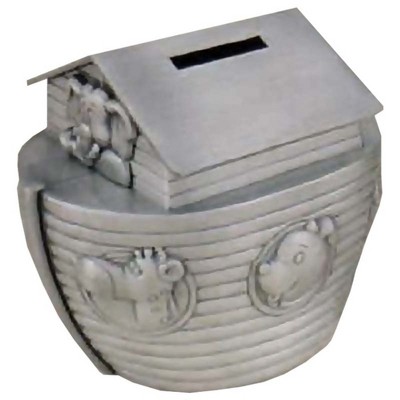 Jiallo  Pewter Plated Noah's Ark Bank, 4"H, 4.5"L, 3"W