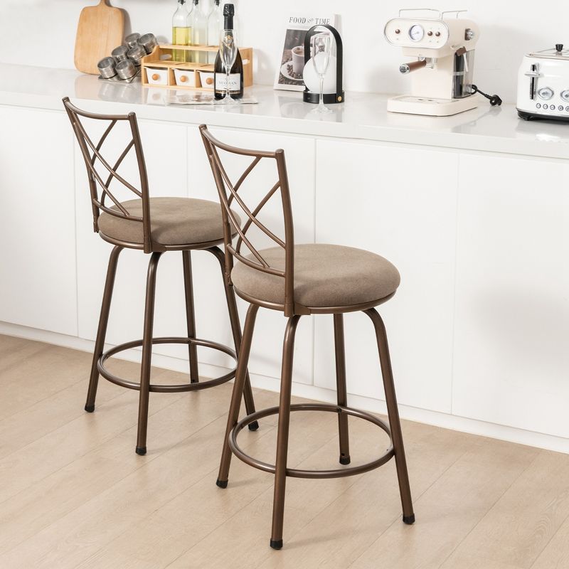 Costway Set of 2 24/30 Inch Adjustable Swivel Barstools Metal Dining Chairs Brown, 4 of 10
