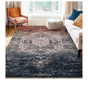Washable Area Rug, Vintage Distressed Ombre Rug For Bedroom Living Room, Low Pile Non-Slip Soft Throw Rug For Dining Room Office Playroom - 1 of 4