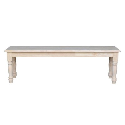 Elegant Farmhouse 62" Unfinished Solid Hardwood Bench