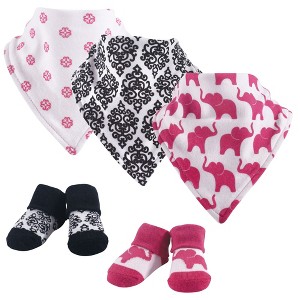 Yoga Sprout Baby Girl Cotton Bandana Bibs and Socks 5pk, Damask Elephant, One Size - 1 of 1