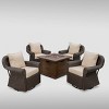 Venti 5pc Wicker Swivel Club Chairs and Fire Pit - Dark Brown/Beige - Christopher Knight Home: Gas Burning, Weather-Resistant Patio Set - 2 of 4
