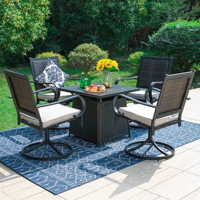 5pc Patio Dining Set With Steel Fire Pit Table & 360 Swivel Chairs ...