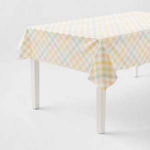 1ct Easter Pastel Gingham Plaid Table Cover - Spritz™ - 1 of 3