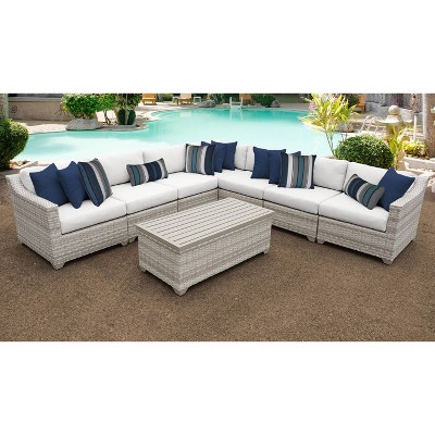 Farimont 8pc Patio Sectional Seating Set with Cushions - White - TK Classics