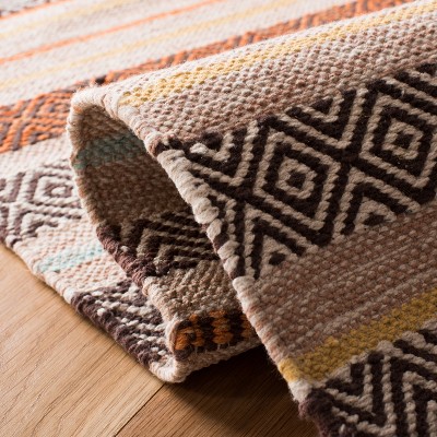Handmade Beige and Multicolor Wool Cotton 5' x 8' Area Rug