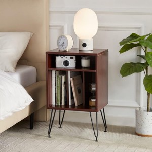 SEVOBAL Nightstands Vinyl Record Stand with Storage, Modern Turntable Table for Living Room Laying Things, Brown, 11.1"*14.9"*24.6" - 1 of 4