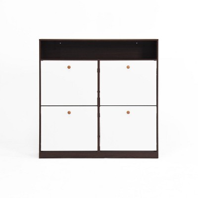 TIRAMISUBEST 4-Door Shoe Storage Cabinet - Freestanding Flip-Drawer Organizer with Wooden Handles, Anti-Tip Design for Entryway & Hallway