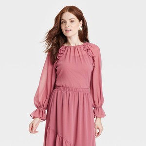 Women's Long Sleeve Ruffle Blouse - A New Day™ - 1 of 3