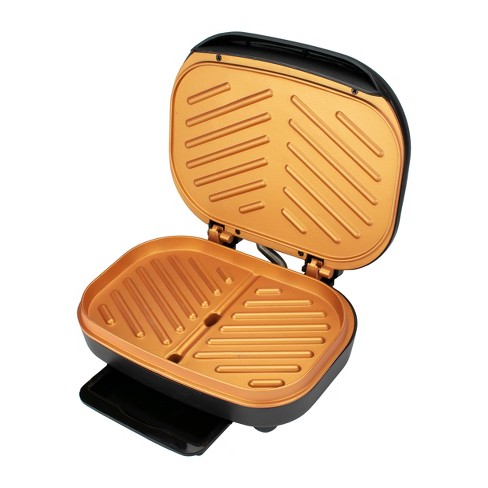 2-Serving Classic Plate Electric Indoor Grill and Panini Press - Black with  Copper Plates