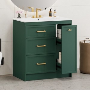 Bathroom Vanity With Single Top Sink, Freestanding Modern Bathroom Storage Cabinet With 3 Drawers, Single Sink Vanity For Small Space Bathroom Green - 1 of 4