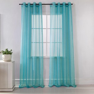 Lonnie 2-Piece Room Darkening Grommet Curtain 38" x 84" Aqua by Rt Designers Collection - 1 of 4