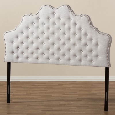 Greyish Beige Tufted Upholstered Queen Headboard with Nailhead Trim