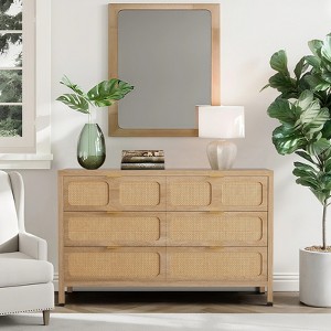 Natural Rattan Leather Drawer Cabinet - 6-Drawer Storage Cabinet, Rounded Corner, Modern Design, Compact Storage, Home Organization - 1 of 4