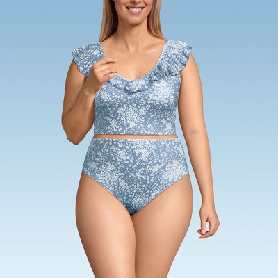 Lands' End Women's Pique Ruffle Tankini Top and High Waisted Bottom Swimsuit Set