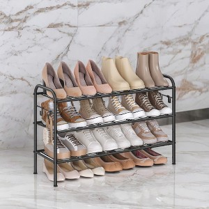 LEDREM Shoe Rack, 3-Tier Shoe Organizer, Metal Shoe Shelf Storage with 4 Side Hooks, Height-Adjustable Shoe Rack , Closet, 11"D x 33.5"W x 20.8"H - 1 of 4