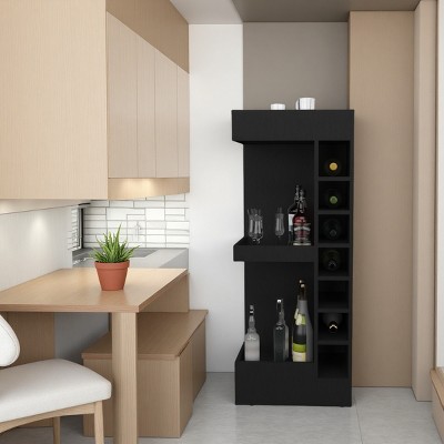 FURNIinspire Utility Storage Cabinets 3 Tier Corner Bar Cabinet Cupboard Bar Cabinet Storage Cabinet With Cubbies, Black, 18.3"*18.3"*46"