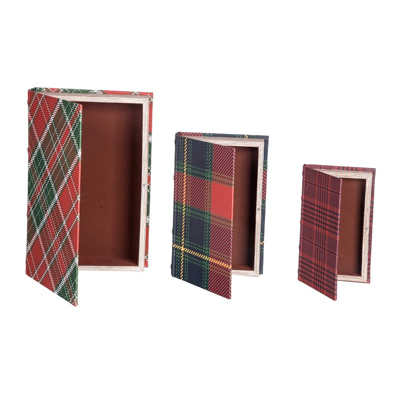 Transpac Wood 13 in. Multicolor Christmas Plaid Nesting Book Boxes Set of 3, 3 of 4