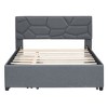 Okak Full Elegant Platform Bed Frame with Upholstered & Brick Pattern Headboard Linen Fabric Bed with Twin Size Trundle & 2 Drawers, Gray - 4 of 4