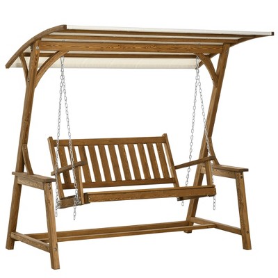 Outsunny 2 Seater Porch Swing with Canopy Wooden Patio Swing Chair Outdoor Swing Seat Loveseat