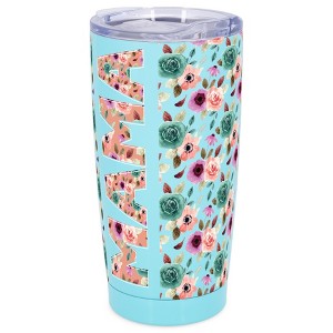 Elanze Designs 20 oz Stainless Steel On the Go Insulated Travel Tumbler With Push Top Lid, Mama Pink & Blue Floral Sky Blue - 1 of 4