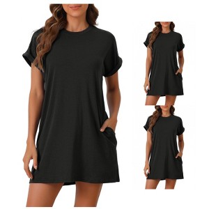 cheibear Women's Short Sleeve Round Neck Soft Night Dress with Pocket - 1 of 4