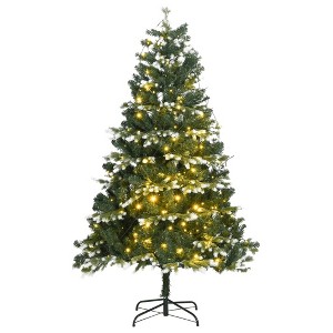 Aghana Digitals 59.1in Hinged Artificial Christmas Tree with LED Lights, Flocked Snow, Realistic - 1 of 4