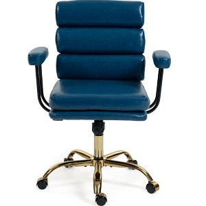 Bosmiller Faux Leather Home Office Desk Chair, Gold Base Vanity Chair with Wheels, Padded Seat and Armrests, Swivel Executive Computer Chair - 1 of 4