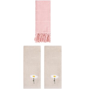 REGALWOVEN 3 Packs Cotton Soft Absorbent Floral Pattern and Solid Hand Towels - 1 of 4