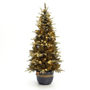 LuxenHome 4.5Ft Pre-Lit Gold Branches Artificial Christmas Tree with Antique Bronze Resin Pot - 1 of 4
