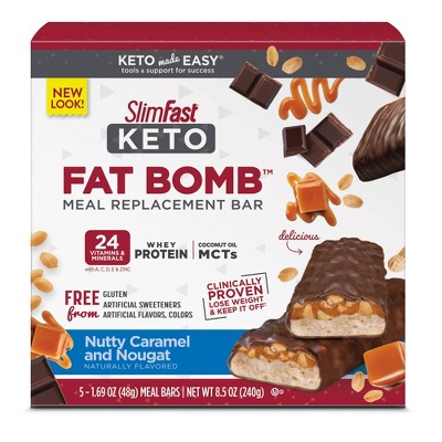 SlimFast Keto Fat Bomb Meal Replacement Bar - Nutty Caramel and Nougat Bar - 5ct