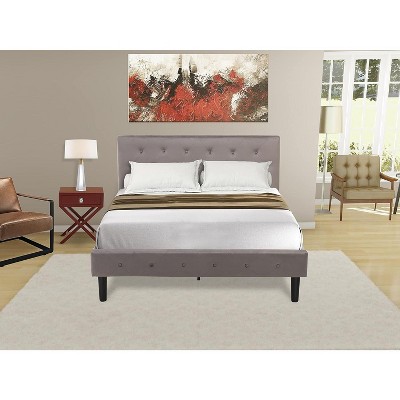East West Furniture 2 Piece Full Bed Set - Button Tufted Platform Bed Frame - Brown Taupe Velvet Fabric Upholstered Headboard and a Nightstand