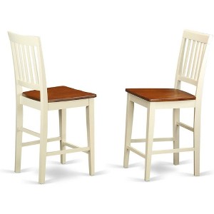 East West Furniture,Vernon Counter Height Stools With Wood Seat - Buttermilk & Cherry Finish, Set Of 2 - 1 of 2