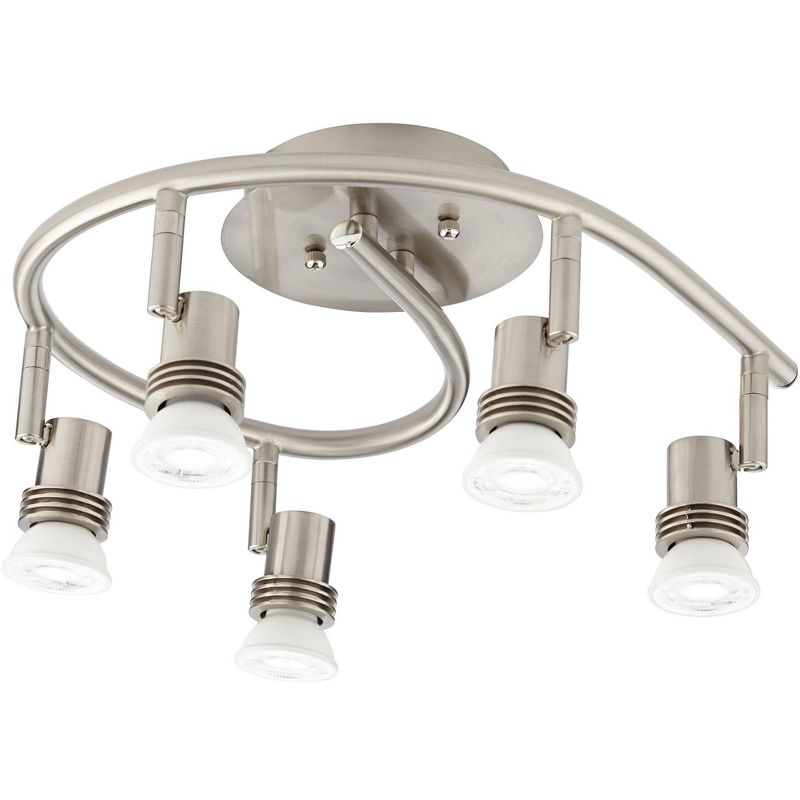 Pro Track 5-Head LED Ceiling Track Light Fixture Kit GU10 Directional Silver Brushed Nickel Finish Metal Industrial Spiral Kitchen 15 3/4" Wide, 5 of 9