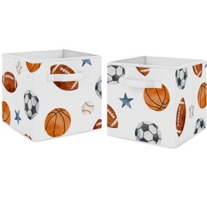 Sweet Jojo Designs Boy Fabric Storage Bins Set Watercolor Sports Theme Blue Brown and Orange - 1 of 4
