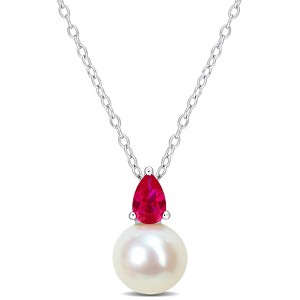 EVERLY JEWELRY  |   0.67 CT TGW Created Ruby And 8.5 - 9 MM White Freshwater Cultured Pearl Fashion Pendant With Chain Silver - 1 of 3