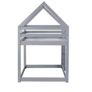 DOMETOUR Twin over Twin Rubber Wood Floor Bunk Bed, with ladder,Guardrails,House-Shaped-Bunk Bed,Grey - 1 of 4