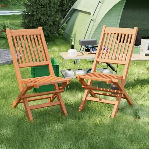 Tangkula Set Of 2 Teak Wood Outdoor Chair Folding Portable Patio Chair W Slatted Seat Back Target