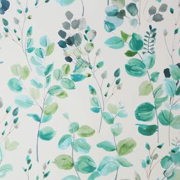 Watercolor Leaves White and Green Wallpaper