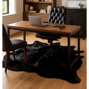 Home Mart Goods 6' x 7' Feet Black Cowhide Handmade Soft Large Cow Hide Cow Skin Leather Animal Area Rug - 1 of 4